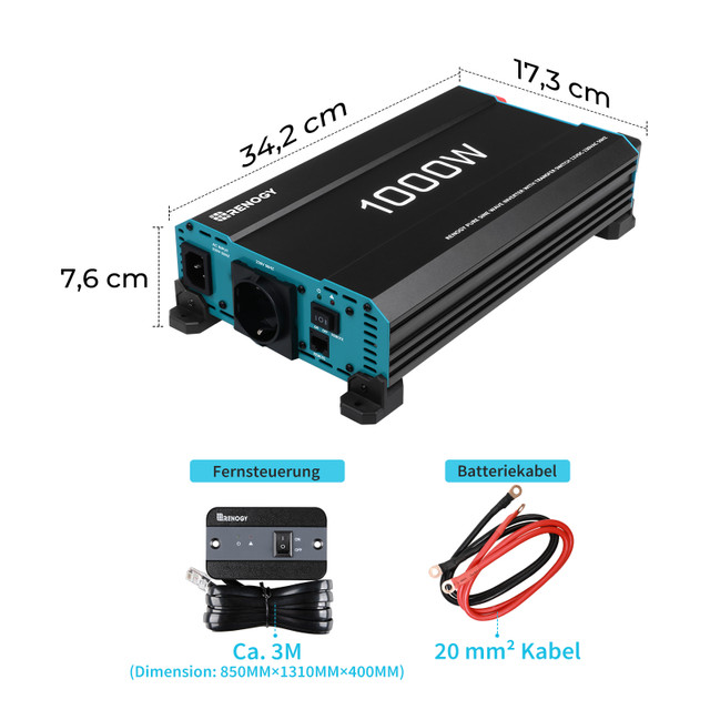 1000W 12V auf 230V Reine Sinus Wechselrichter mit 1 EU-Steckdose und Netzvorrangschaltung – Bild 2