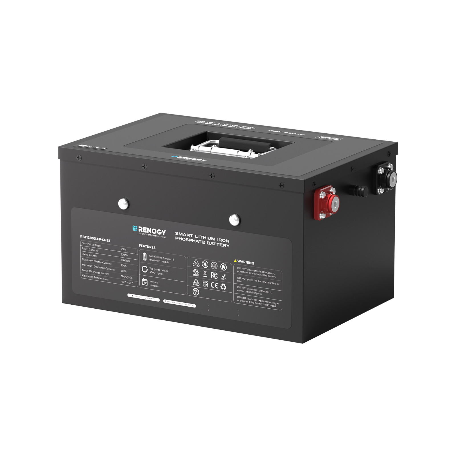 Renogy PRO Series 12 Volt 200 Ah Smarte Lithium-Eisenphosphat-Batterie mit Heizung + Bluetooth (5000 Zyklen)