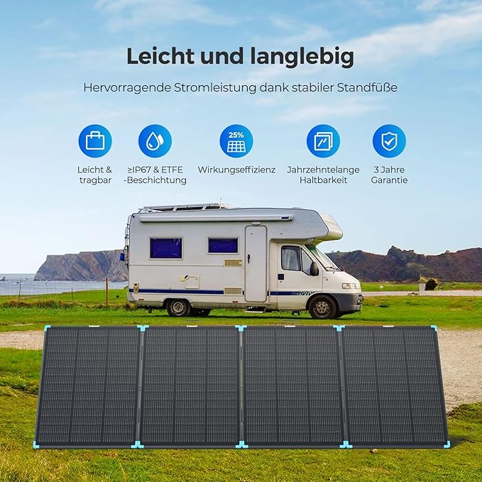 Renogy Faltbares Solarpanel 300W, N-Typ Zellen Mobile Tragbar Foldable Solarmodul Faltbar Solar Panel, Wasserdicht IP67 für Camping Powerstation Wohnmobil RV Marine Rooftop Garten Balkony, 960Wh – Bild 5
